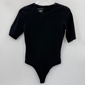 EVERLANE Womens Thong Bodysuit Size M Extended Short Sleeve Washed Black Crew